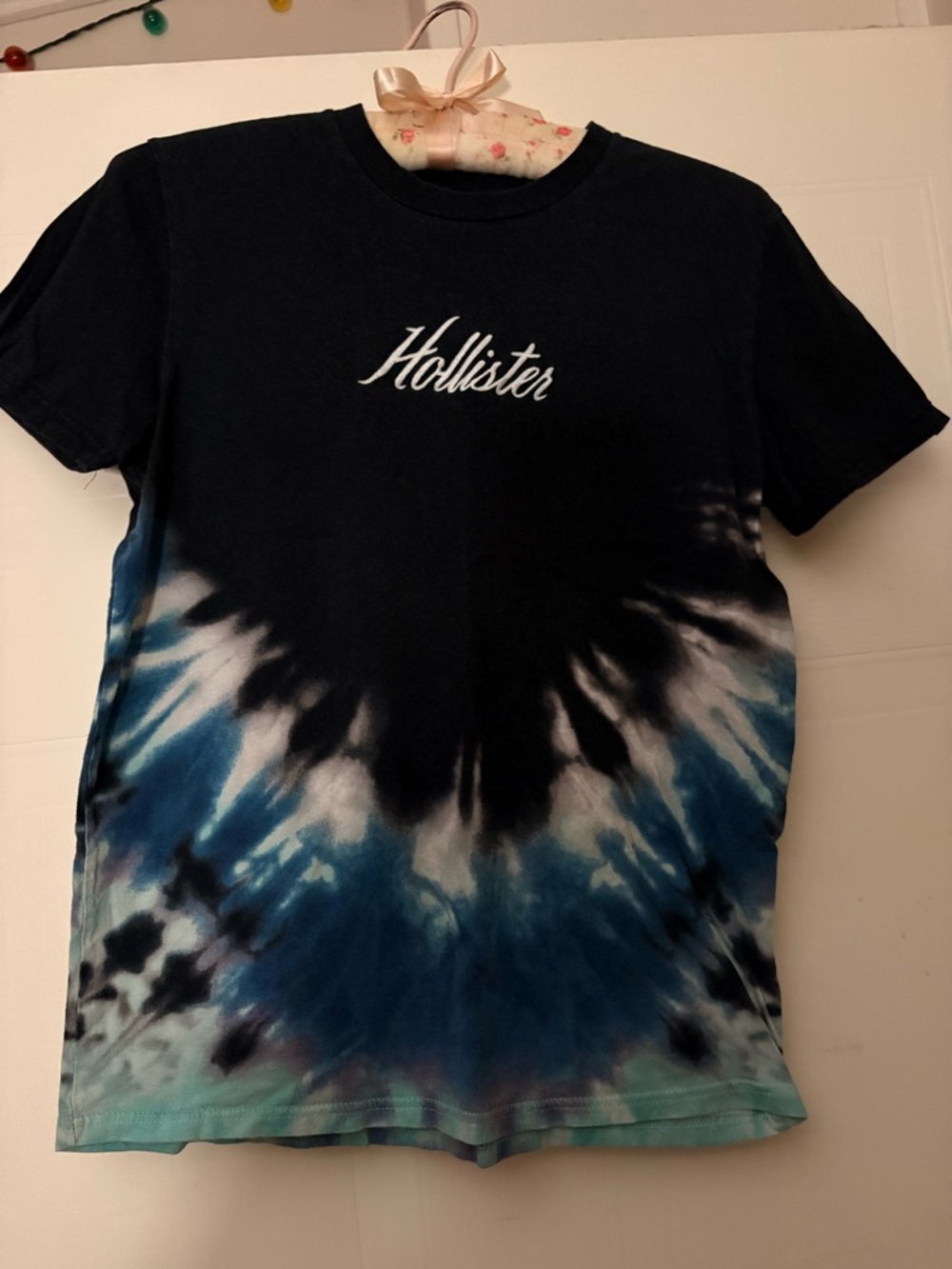 Hollister Black Cotton Logo Tee with White Print